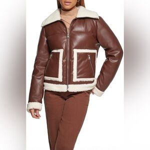 NWT Levi’s Faux Leather Puffer Jacket with faux shearling trim​